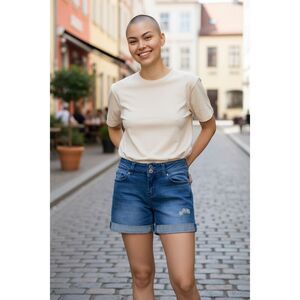 Wallflower Women Blue Denim Shorts Juniors Size 7 Embroidered Cuffed Stretch